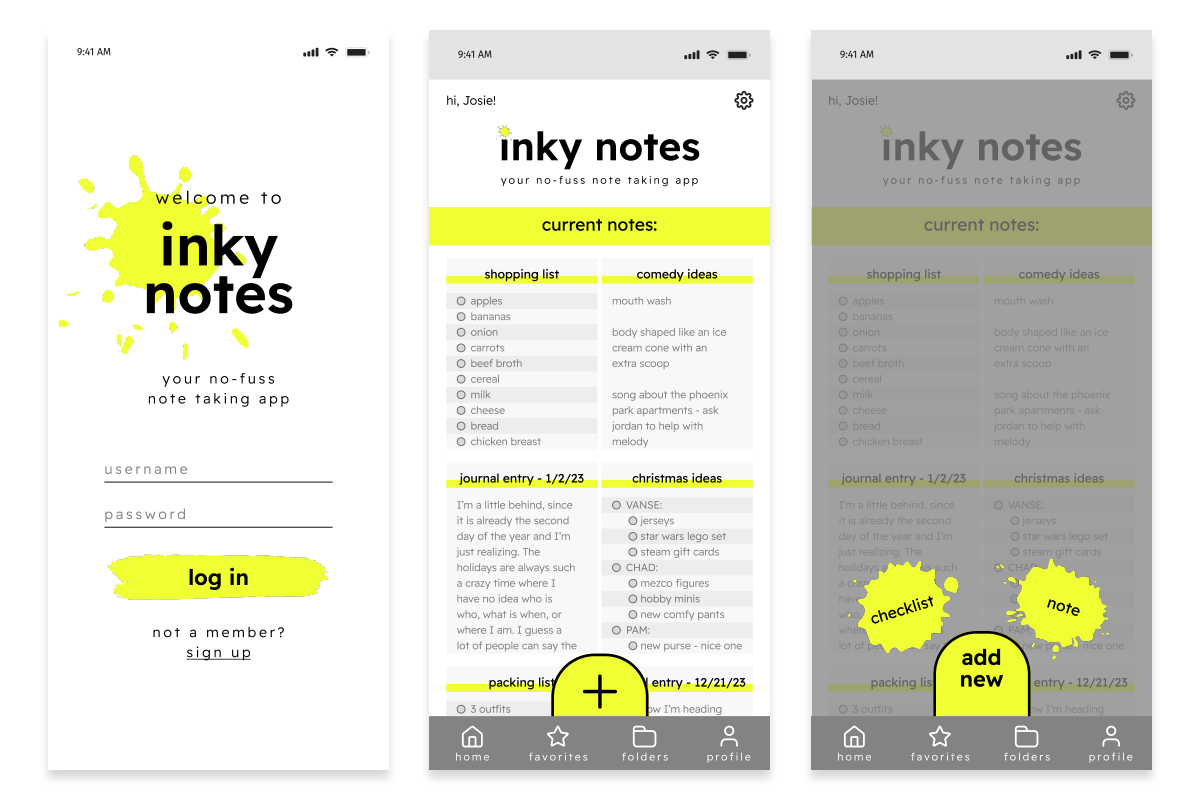 High Fidelity Wireframes 1